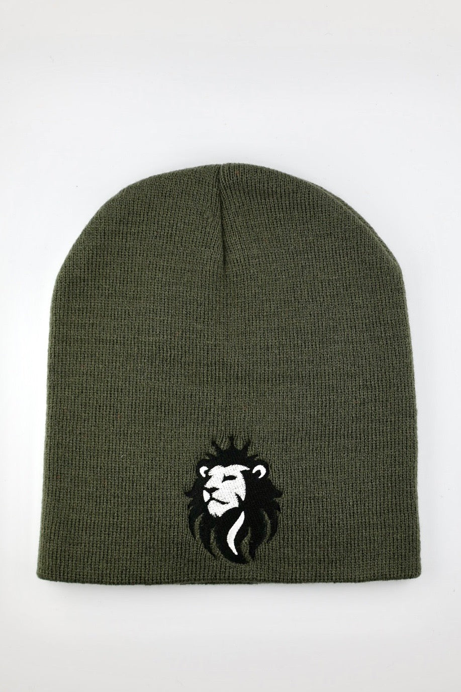 Olive Green Beanie with Majestic Lion Embroidery